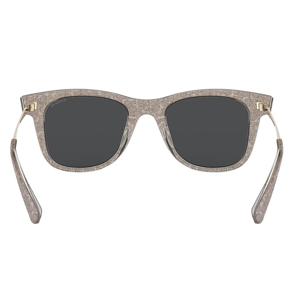 COACH Signature Glitter Logo Grey Silver Gold Square Sunglasses W/ Case - Picture 4 of 16